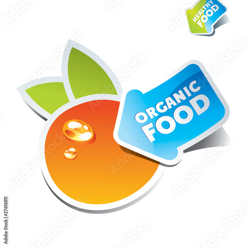 Icon orange with an arrow by organic food