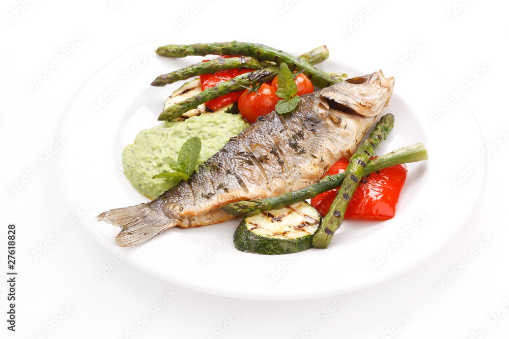 grilled fish with vegetables and sauce grilled fish with vegetables and sauce