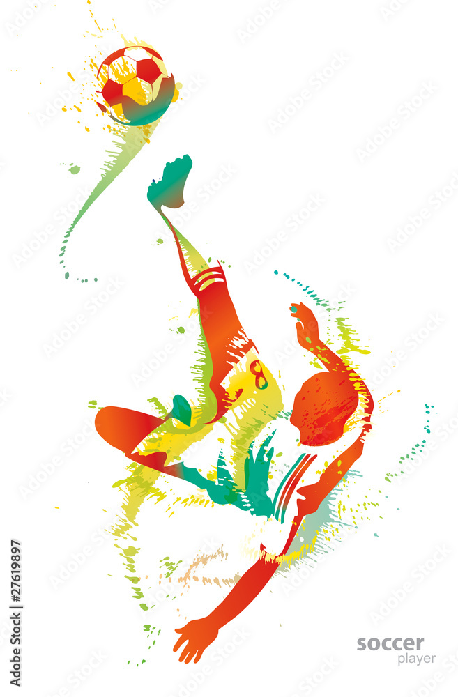 Naklejka premium Soccer player kicks the ball