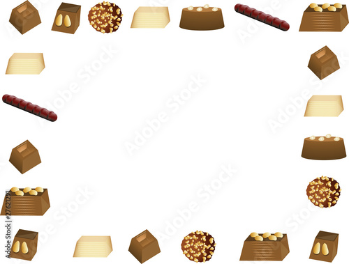 frame of colorful chocolate desserts for special holidays, pastry, christmas, valentine day