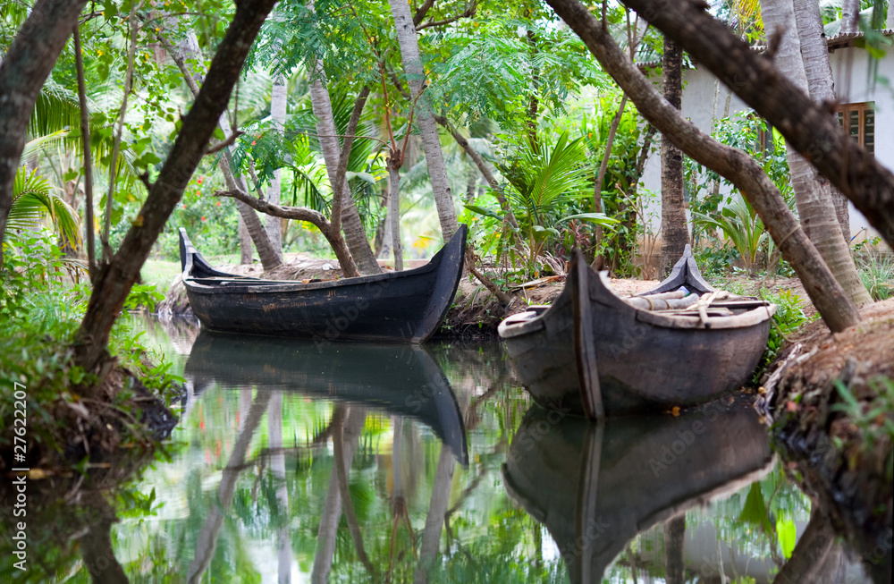Canoe boats on Kerala backwaters in South India Stock Photo Adobe Stock