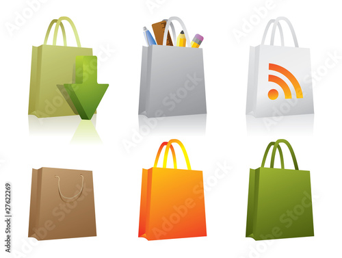 Cuadro en lienzo Six paper shopping bag icons