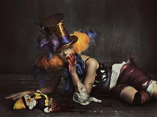 Leinwandbilder Artist KB Gruseliger Horrorclown mit dunklem Blick  © konradbak