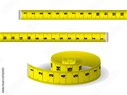 Yellow measuring tape isolated on white background