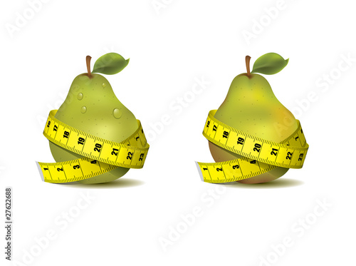 Healthy pear with measuring tape isolated in white - vector
