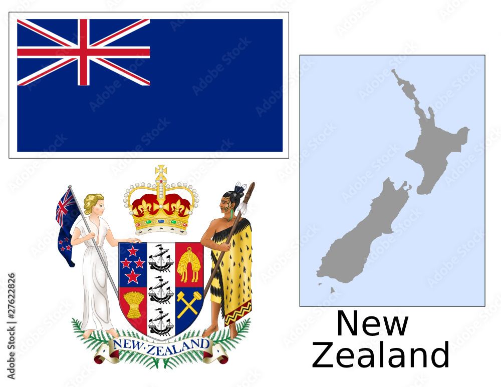 New zealand flag national emblem map