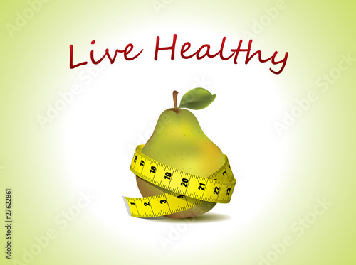 Live Healthy - fresh pear with measuring tape