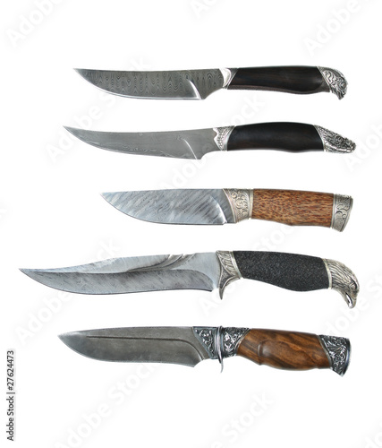 Damask hunting knifes, isolated on white background.