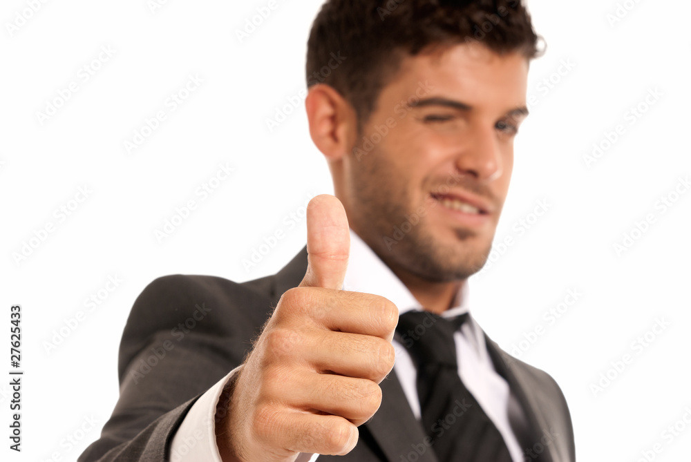 Young businessman ok symbol gesture, close-up isolated Young businessman ok symbol gesture, close-up isolated