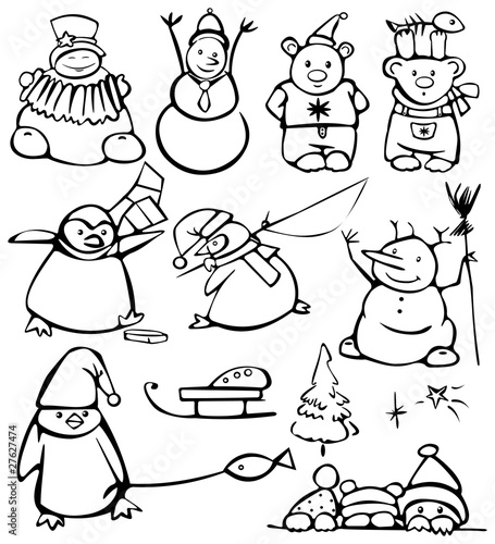 Wallpaper Mural Silhouettes of cute snowmen, north bears and penguins. Torontodigital.ca