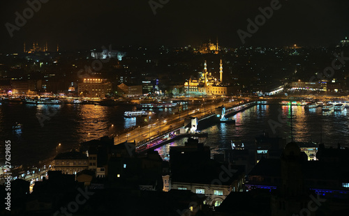Night view of Golden Horn Bay and Galata Bridge in Istanbul