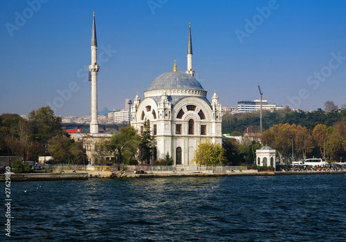 Dolmabahce mosque at the coast of Bosphorus in Istanbul, Turkey