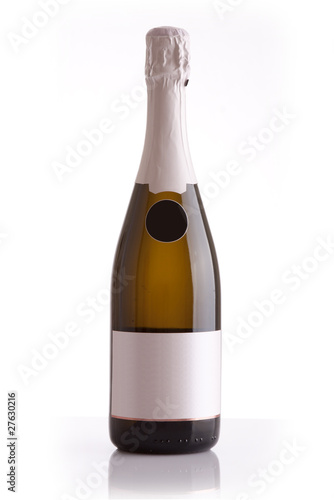 Champagne bottle isolated against a white background