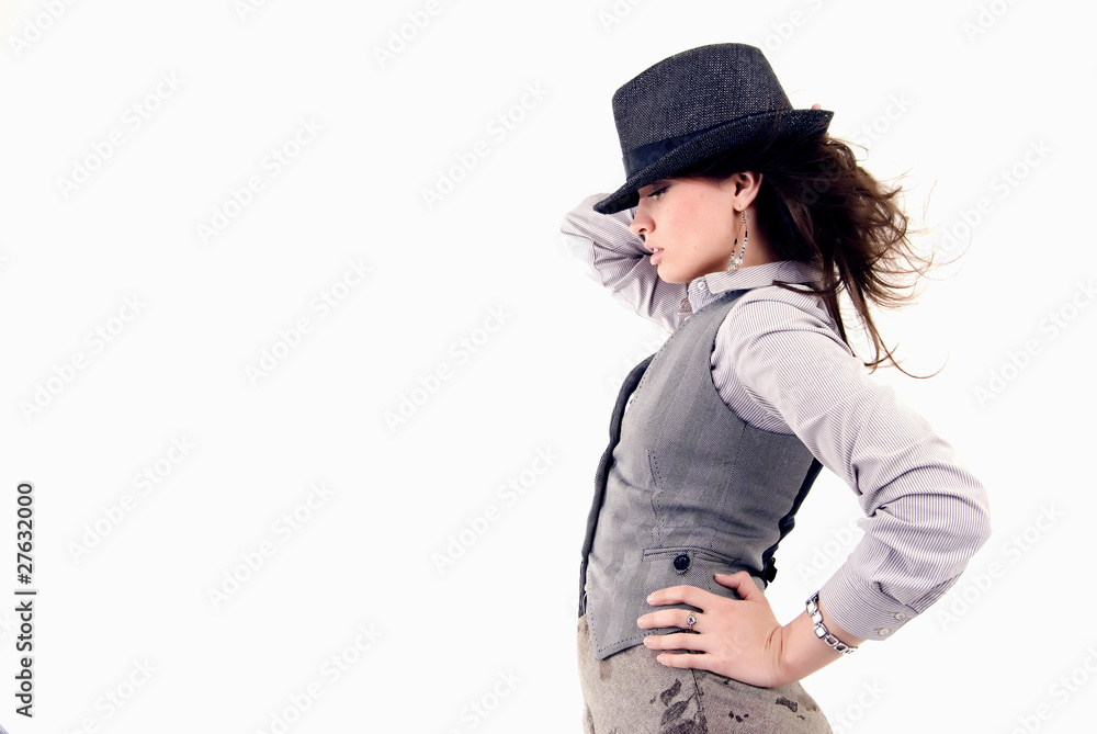 Portrait of a young fashionable brunette in hat Portrait of a young fashionable brunette in hat
