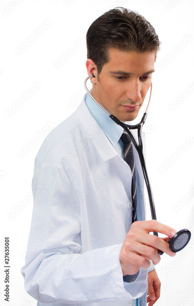 A doctor performing heart exam A doctor performing heart exam