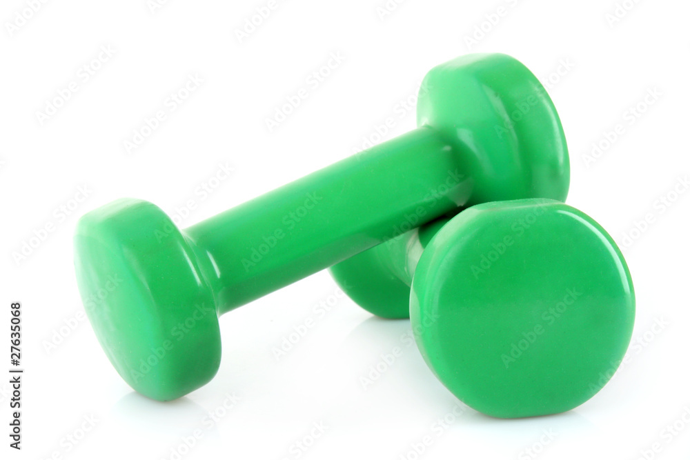 Couple of green dumbbells isolated on white Couple of green dumbbells isolated on white