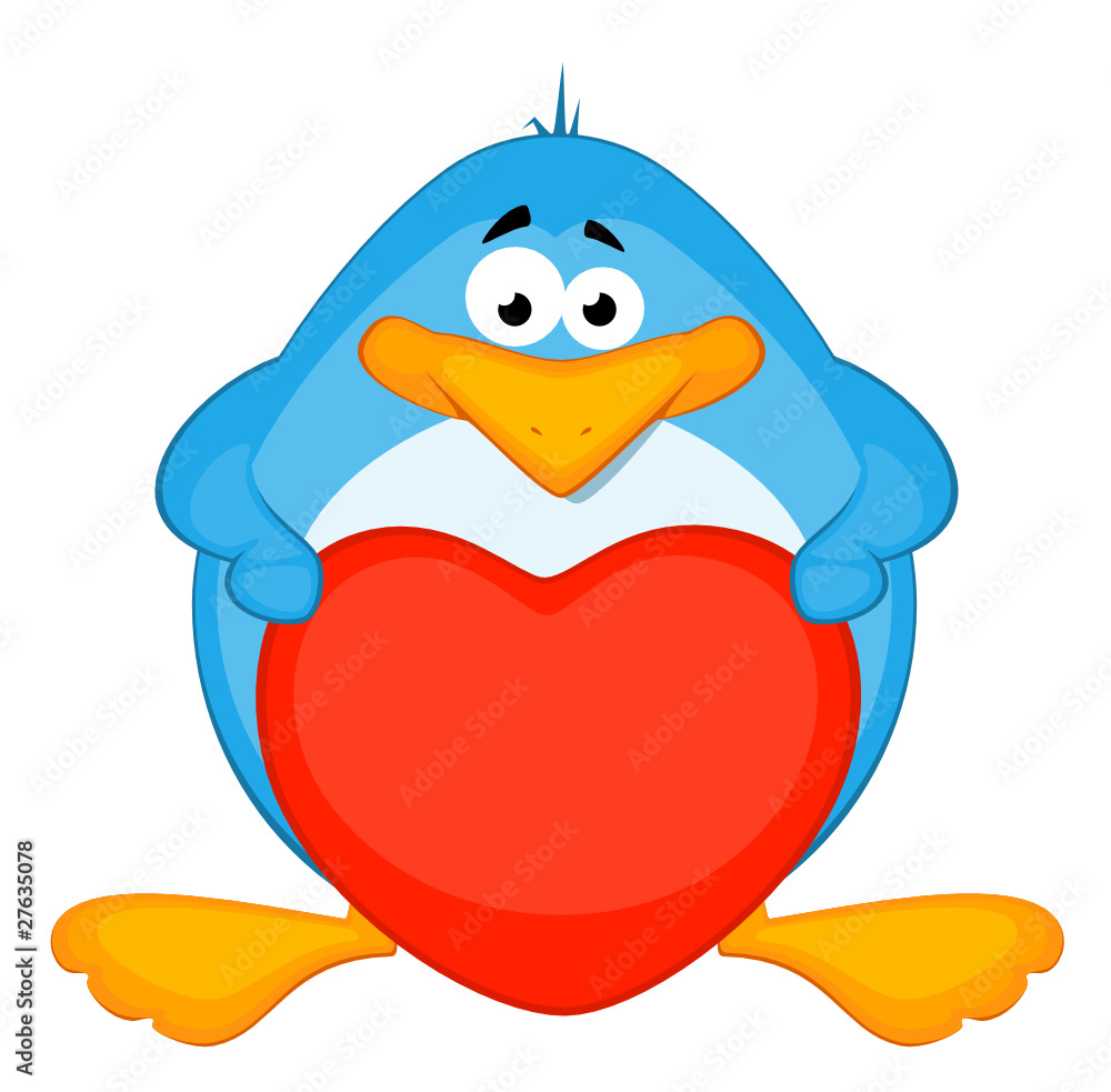 Obraz premium Vector cartoon penguin with heart