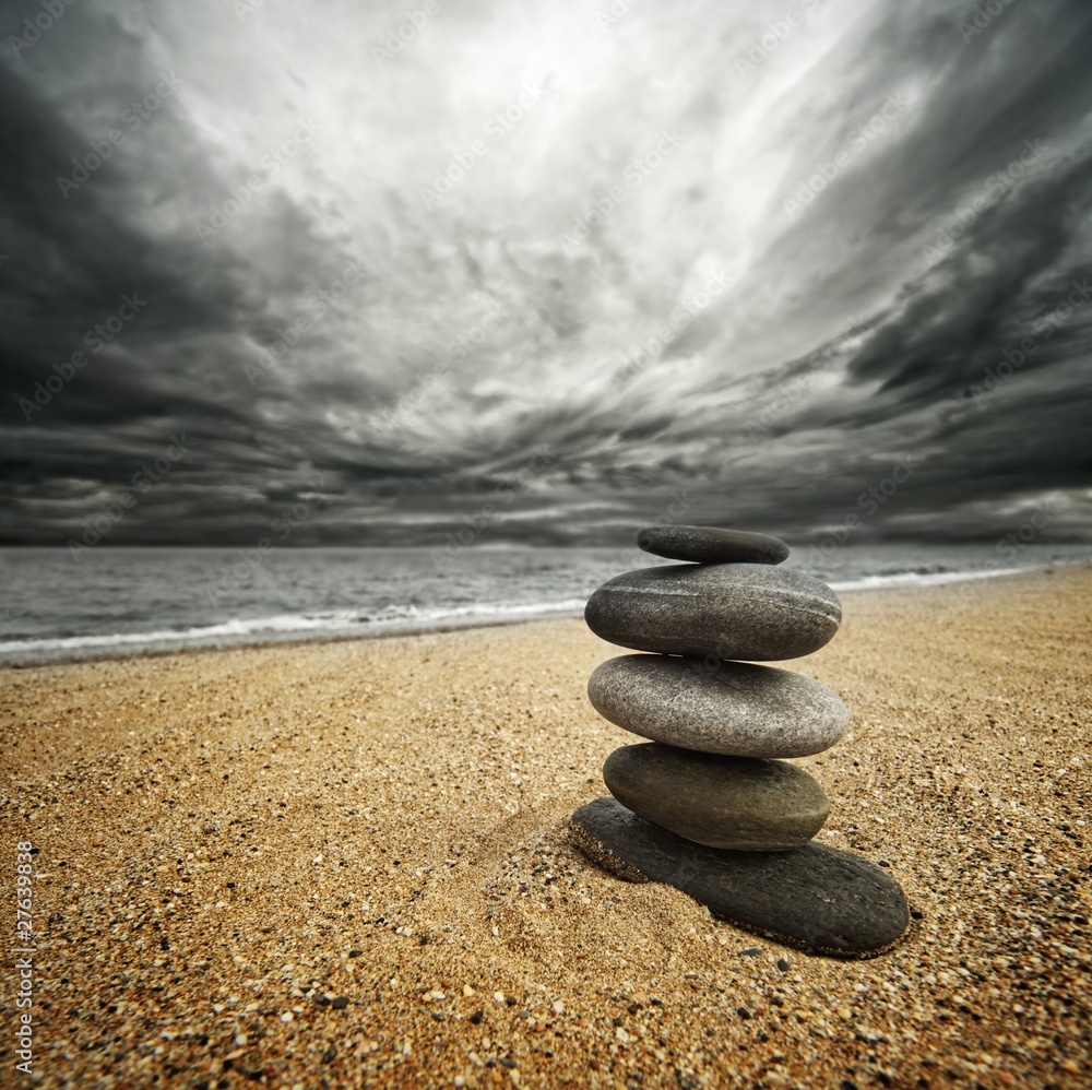Leinwandbild Motiv - Nejron Photo : Stone tower on the beach