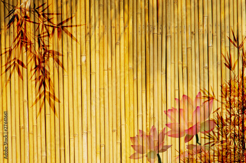 lotus and bamboo background . photo