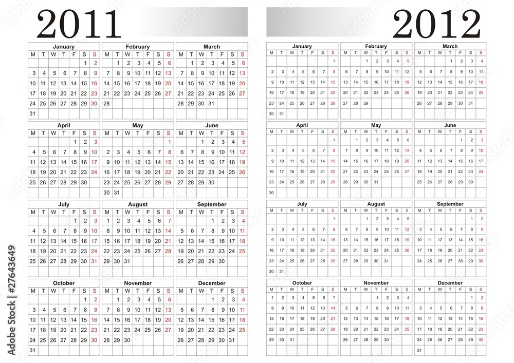 11 12 Calendar Stock Vector Adobe Stock