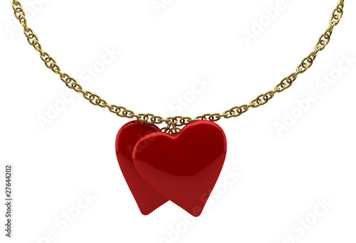 hearts on white background isolated with a gold chain