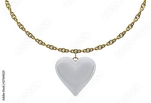 Pearl hearts with a gold chain on white background isolated