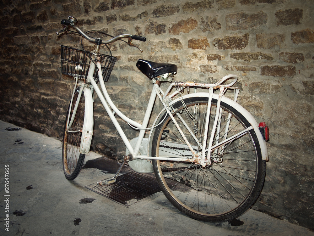 Old white bicycle
