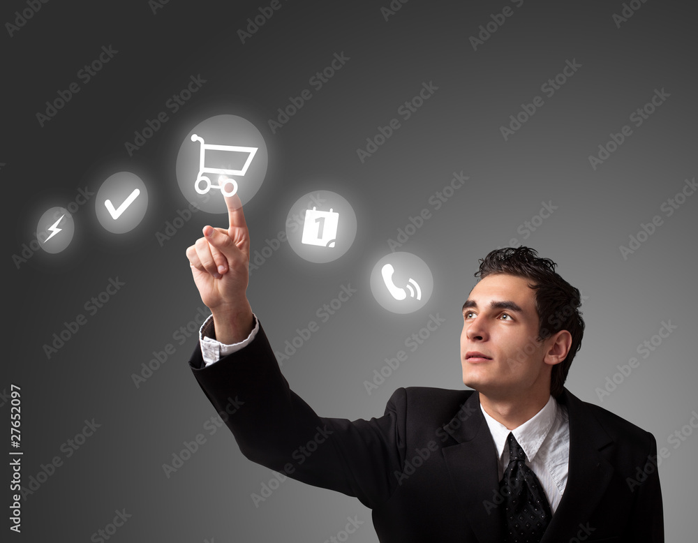 man pressing a touchscreen button man pressing a touchscreen button