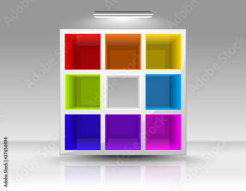 Empty colored shelves