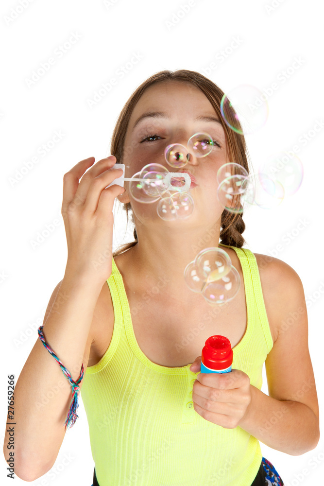 Primary Aged Girl Blowing Bubbles Primary Aged Girl Blowing Bubbles