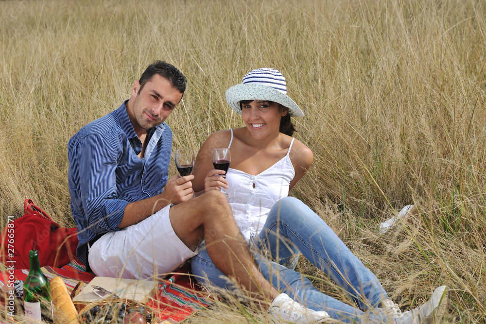 happy couple enjoying countryside picnic in long grass happy couple enjoying countryside picnic in long grass