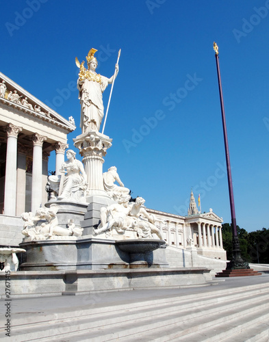 Photography Athena statue and the Austrian parliament in Vienna