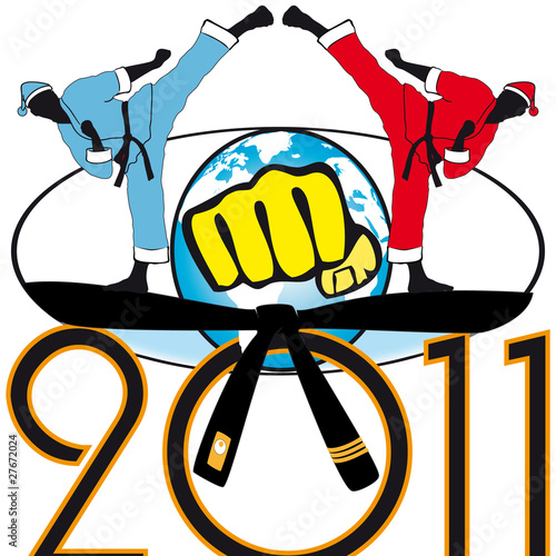Martial arts in New Year 2011. Figters in red, blue kimono