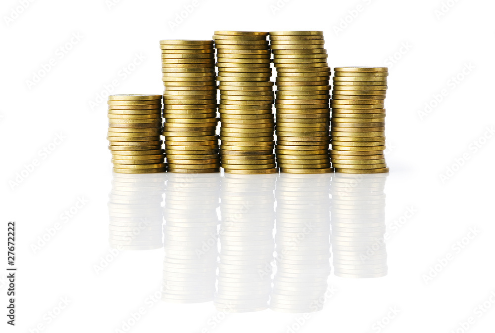 Stack of coins isolated on the white Stack of coins isolated on the white