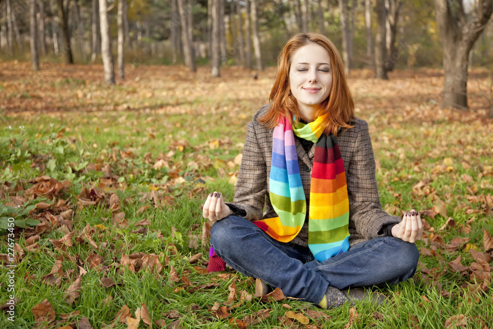 Portrait of red-haired girl in the autumn park. Portrait of red-haired girl in the autumn park.