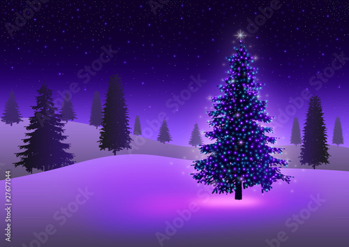 Stock image of Christmas tree with colorful lights in ice desert © rudall30