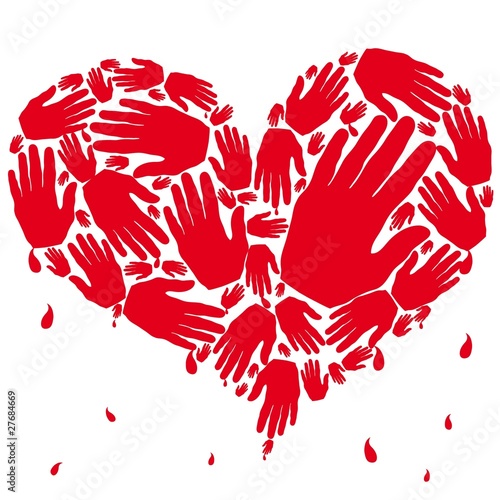 Corazón de manos rojo con sangre