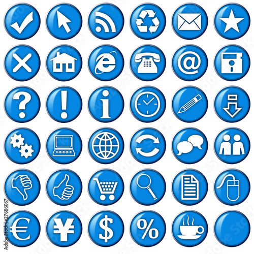 blue icons and buttons for website