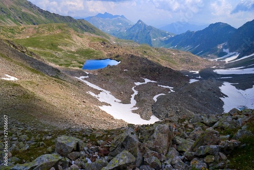 small blue lake in a asian mountains