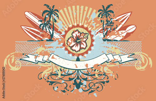 Surfboards vector grunge label