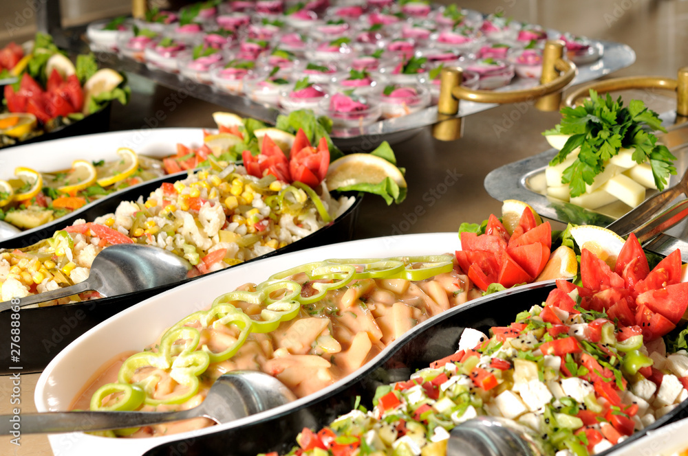 Buffet style food in trays - a series of RESTAURANT images.