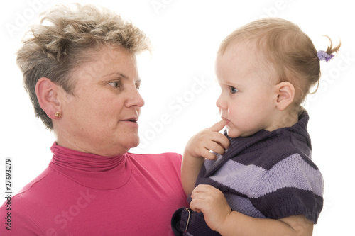 Portrait of granmother and baby in studio photo