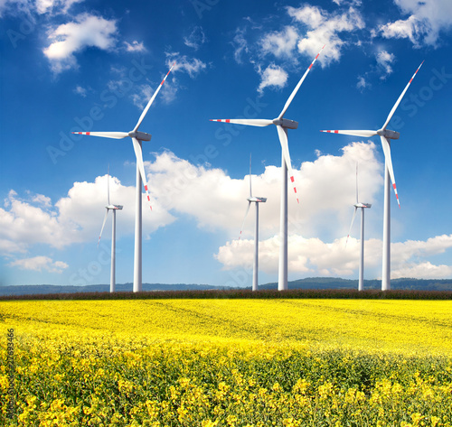 Wind generators with rapeseed fields.