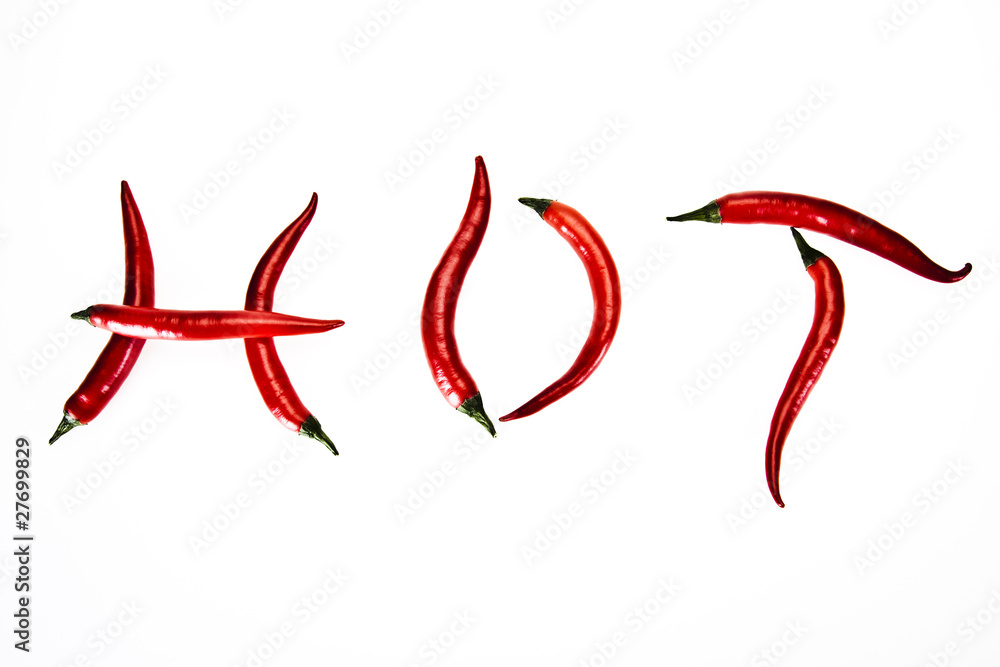 Red hot chili peppers on white background, hot Red hot chili peppers on white background, hot