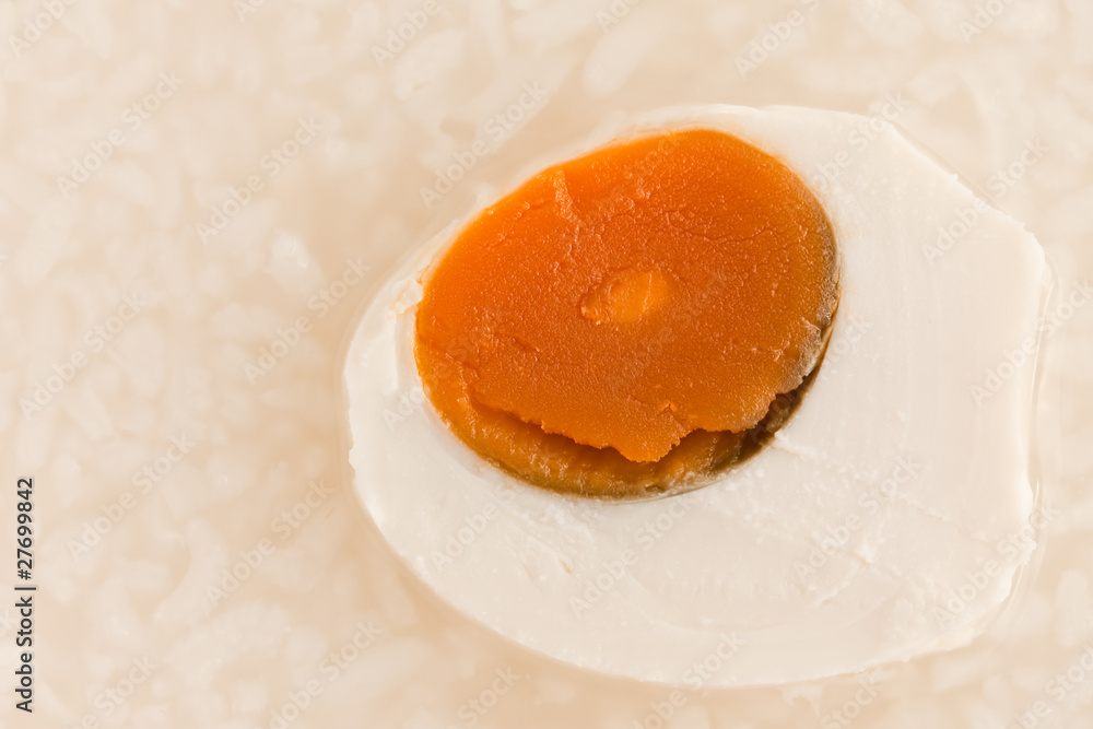 Salted egg on rice porridge, Thai and Chinese style food Salted egg on rice porridge, Thai and Chinese style food