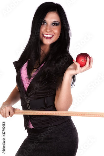 School teacher with stick and apple smiling