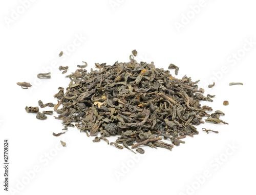 Pile of Loose Green Tea Isolated on White Background