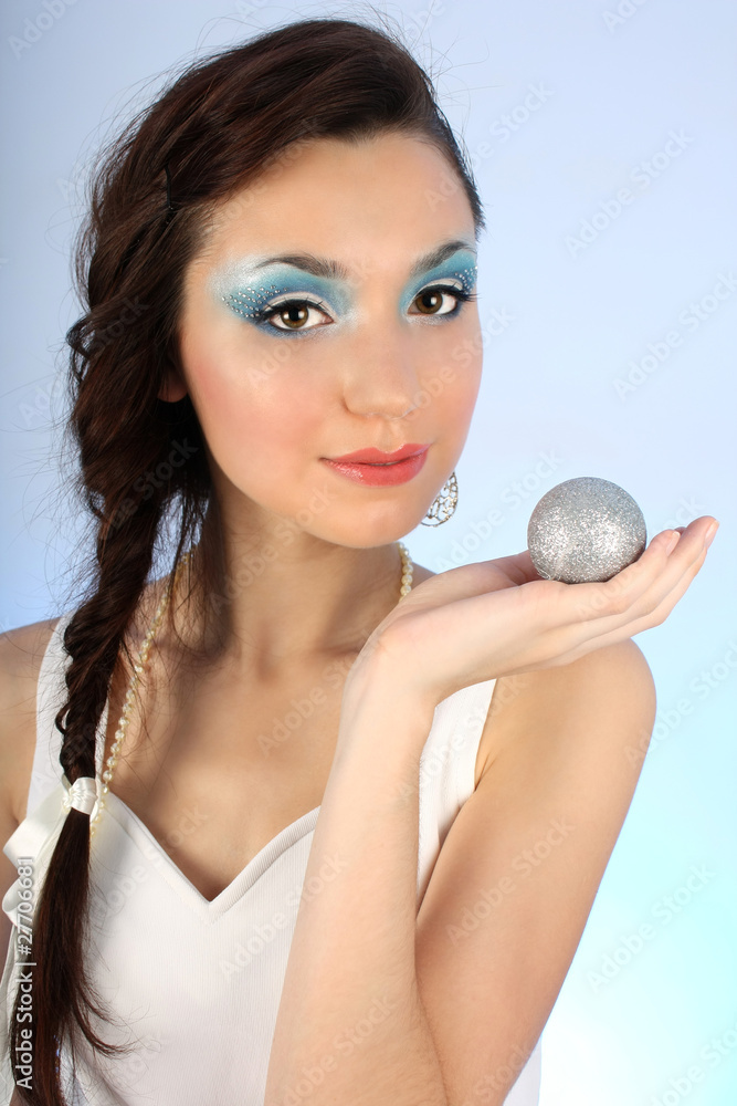 beautiful woman with christmas tree ball beautiful woman with christmas tree ball