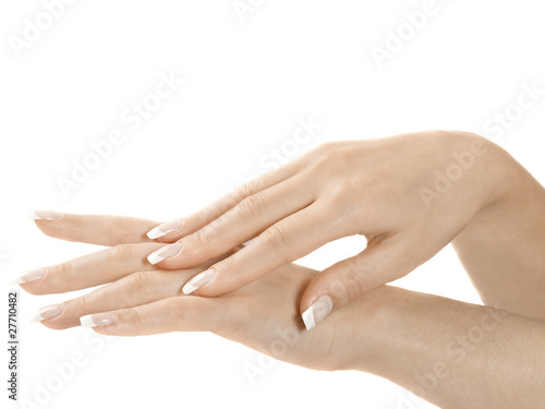 Gesturing of woman hand. Skin-care. Female arms