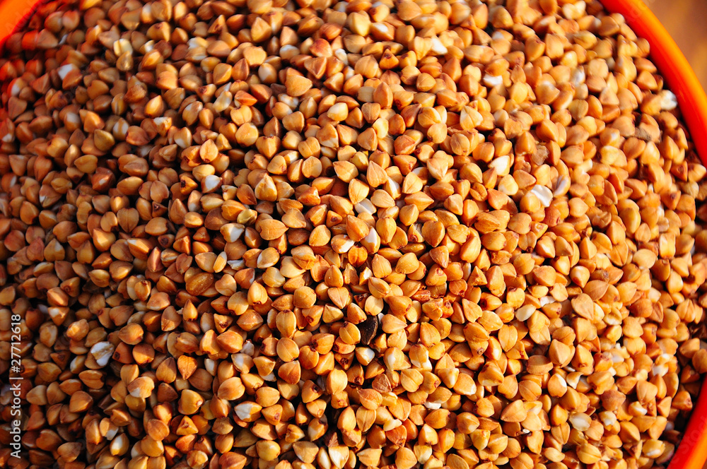 Closeup view of raw buckwheat. Closeup view of raw buckwheat.